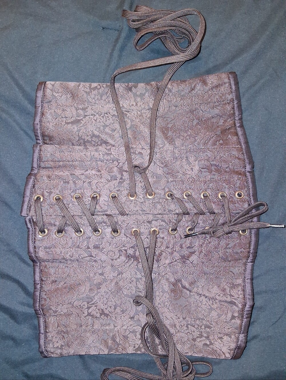 Lace-Up Brocade Waist Corset Skirt - Brown With Floral Design